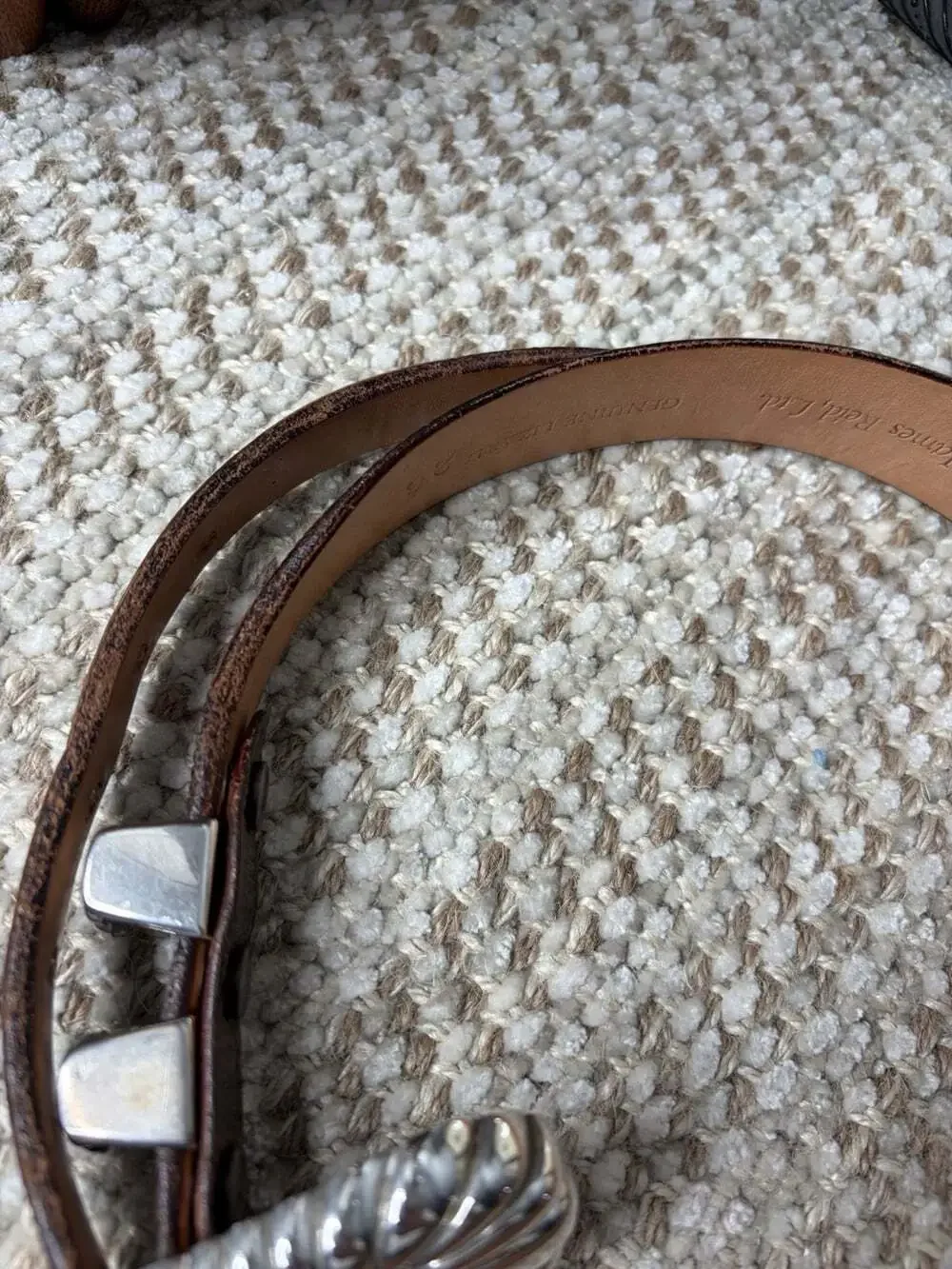 James Reid Brown Genuine Lizard Belt 925 Sterling Silver Buckle/Loops Size 26